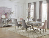 Orleans Furniture - Coaster - Antoine 7-piece Rectangular Glass Top Dining Set Grey & Pink - 108811-S7